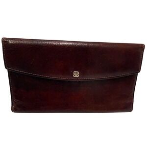 Bosca Burgundy Leather Clutch Wallet Organizer Hand Stained Hide Made in Italy